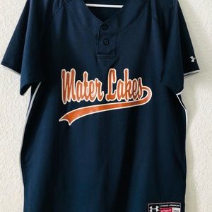 Under Armor Men’s MD Soccer Training Jersey Medium Dark Blue With lettering Used